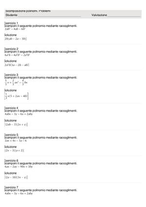 Scomposizione Di Polinomi - Eserciziario