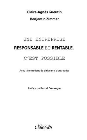Extraits Une Entreprise Responsable Et Rentable, C'est Possible Gueutin Zimmer éDitions Content A
