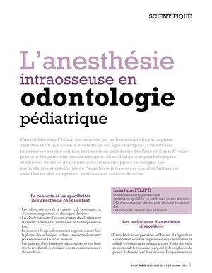 L'anesthésie Intraosseuse En Pédodontie