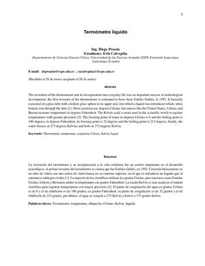 Informe Termómetro Liquido De Alcohol