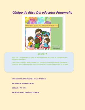 Codigo De Etica Del Educador Panameño Indira Hidalgo