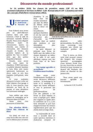 Découverte professionnelle pour les 1 CAP CS en HCR