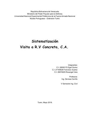 Sistematizacion visita de campo RV Concreto, C.A.