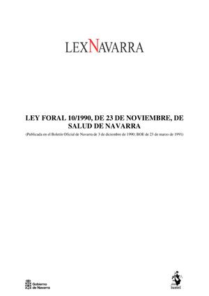 Ley Foral 10 1990, De 23 De Noviembre Salud
