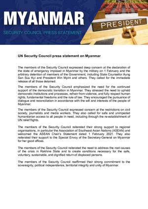Security Council Press Statement On Myanmar