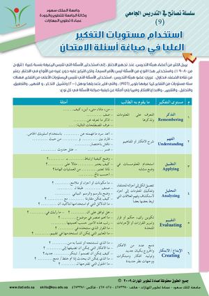 استخدام مستويات التفكير العليا في صياغة أسئلة الامتحان.