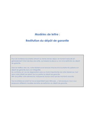 Modele Restitution Depot Garantie