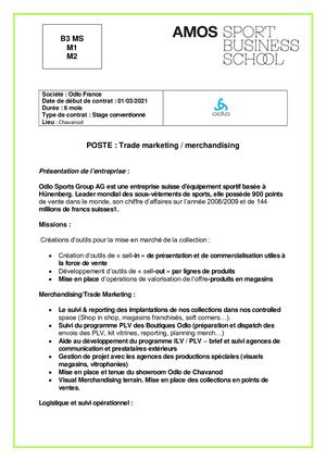 [B3MS, M1, M2] Trade Marketing Et Merchandising Chez Odlo