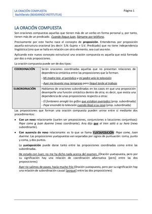 LA ORACIÓN COMPUESTA .