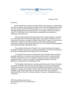 Joint letter on Secretary-General Selection Process