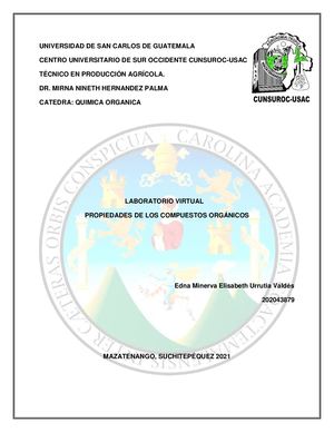 Laboratorio No 1 Propiedades de los compuestos orgánicos e inorgánicos