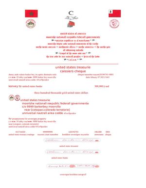 United States Treasurie Cheque 0001 For 9999 Barkerbey Moorvilla