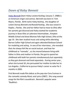 Dawn Of Haley Bennett