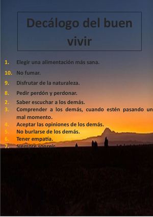 Proyecto Escolar Decálogo Del Buen Vivir