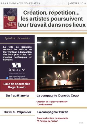 Résidences artistes Janvier 2021 à SOUSTONS