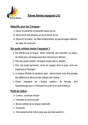 Choisir Espagnol 6eme