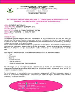 Modulo Noveno Grado Primer Periodo