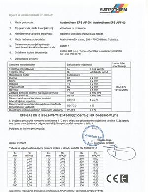 Izjava o Svojstvima EPS AF60 (BiH)