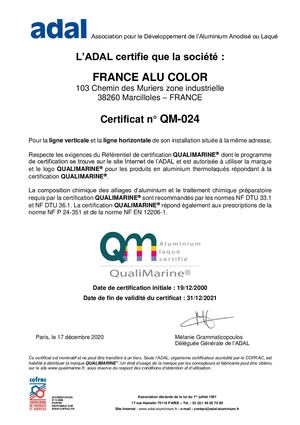 Certificat Qualimarine FAC