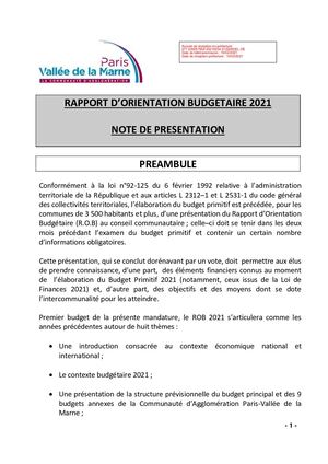 Rapport d'orientations budgetaires 2021