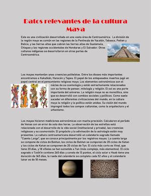 Datos Relevantes De La Cultura Maya