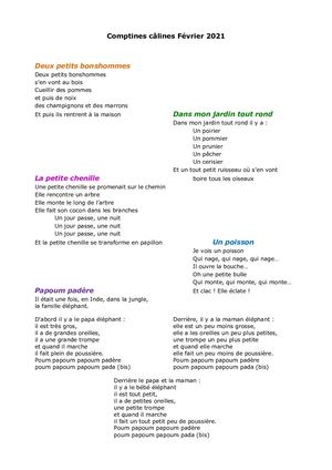 Comptines Câlines Février 2021