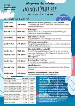 Programme jeunesse vacances fevrier 2021
