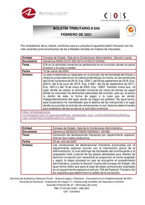 Boletín Tributario 040 Alfredo Lopez Y Cia Sas