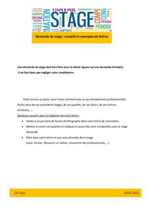 Exemples de lettres de demande De Stage