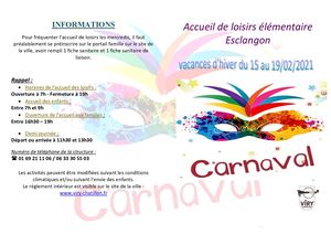 Planning vacances de février 2021 - Accueil de loisirs élémentaire Esclangon