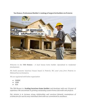 Tao Homes, Professional Builder's Ranking Of Largest List Builders In Pretoria
