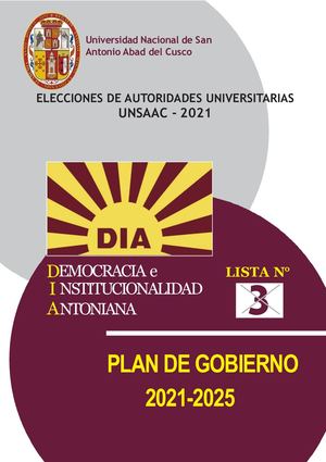 Unsaac Plan De Gobierno Dia Democracia E Institucionalidad Antoniana Elecciones