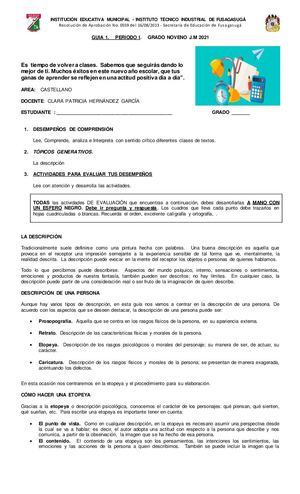 Castellano Grado Noveno Guía No 1 Primer Período