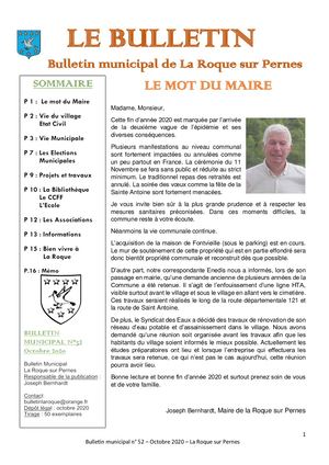 Bulletin Municipal La Roque Sur Pernes N°52 Octobre 2020
