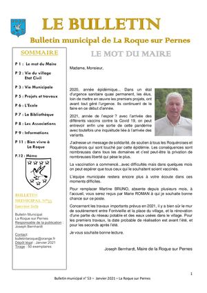 Bulletin Municipal La Roque Sur Pernes N°53 Janvier 2021