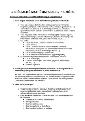 Synthèse EDS Mathématiques Première