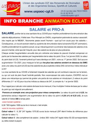 BRANCHE ECLAT SALAIRE ET PRO A