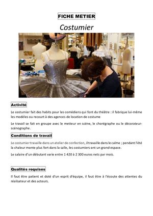 Fiche Métier Costumier Léa