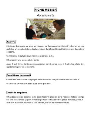 Fiche Métier Accessoiriste Agathe