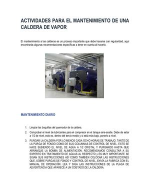 Actividades Para El Mantenimiento De Una Caldera De Vapor