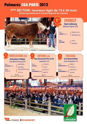 Palmarès 2012 - Concours Général Agricole Limousin