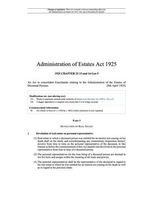 Administration Of Estate Act 1925 [Probate Act]