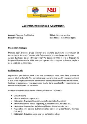 [B3MS] assistant commercial & Evénementiel - Monaco Sport Business