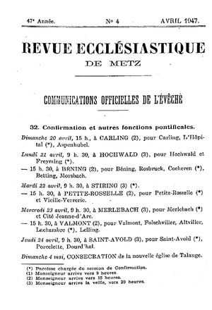 Revue Ecclésiastique de Metz 1947-04