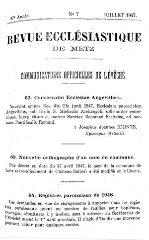 Revue Ecclésiastique de Metz 1947-07