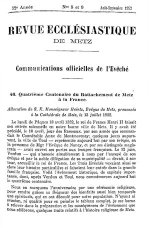 Revue Ecclésiastique de Metz 1952-08 & 09