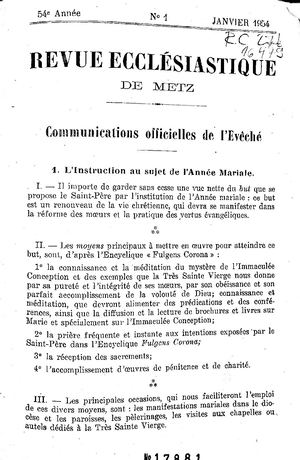 Revue Ecclésiastique de Metz 1954-01