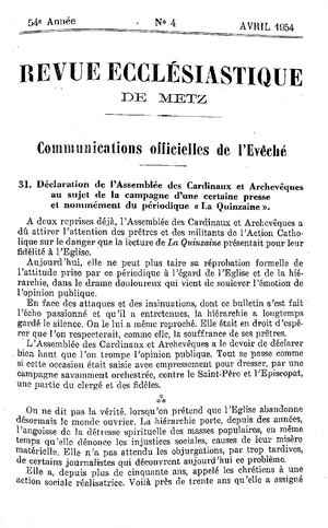 Revue Ecclésiastique de Metz 1954-04
