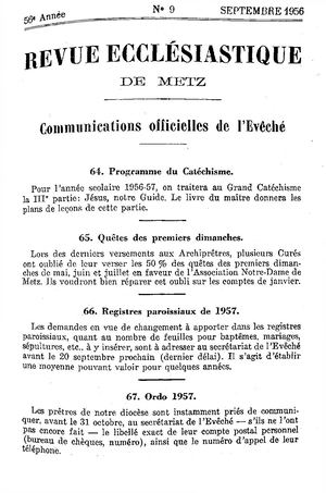 Revue Ecclésiastique de Metz 1956-09