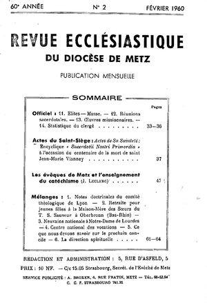 Revue Ecclésiastique de Metz 1960-02